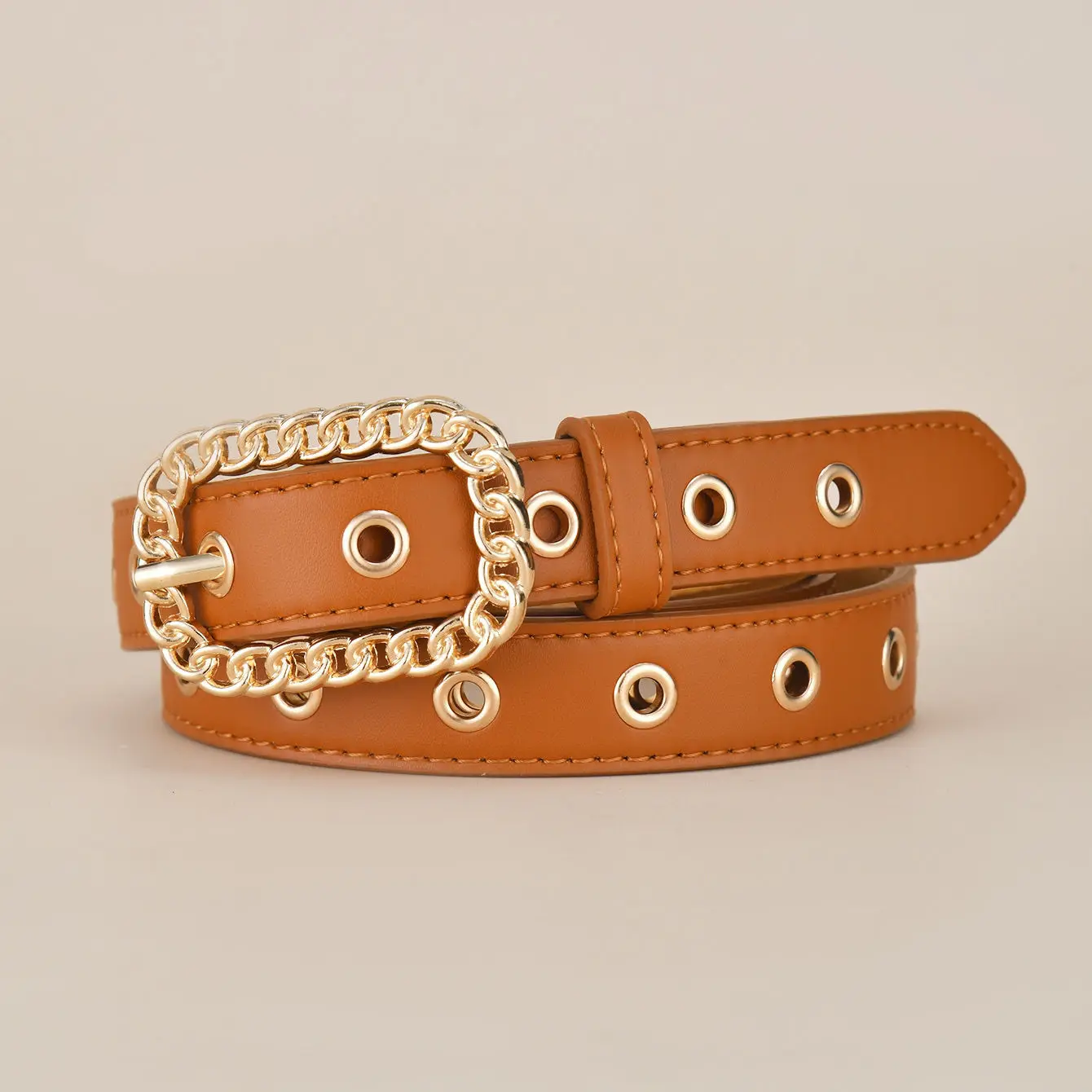 combination set belt with three ring alloy buckle decoration for women's trendy and versatile belt