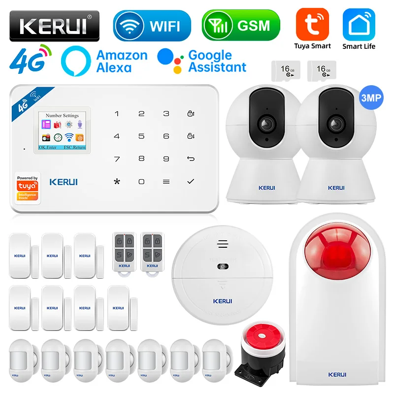 

KERUI W184 Tuya Security Protection Smart Home GSM 4G WIFI Alarms Anti Theft Security Alarm System Kit Sensor 6 Languages Garage