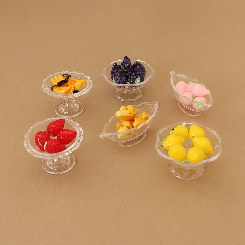 Doll House Simulation Mini Transparent Fruit Tray Decoration Pieces Fruit Food Play Accessories