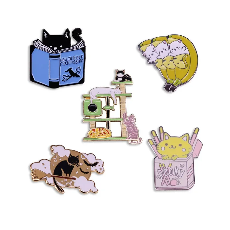 

Cute Cat Enamel Pin Cartoon Fashion Woman's Brooch Shirt Sweater Backpack Pin Student Schoolbag Badge Send Friends Jewelry Gift