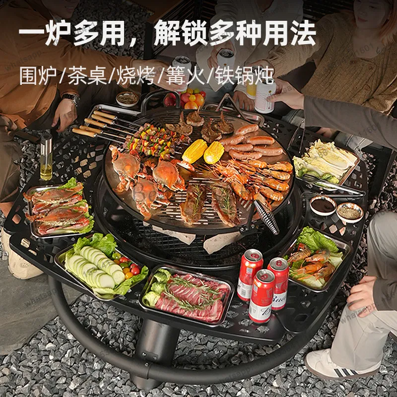 Cooking tea around the stove, roasting stove set, table for home bonfire
