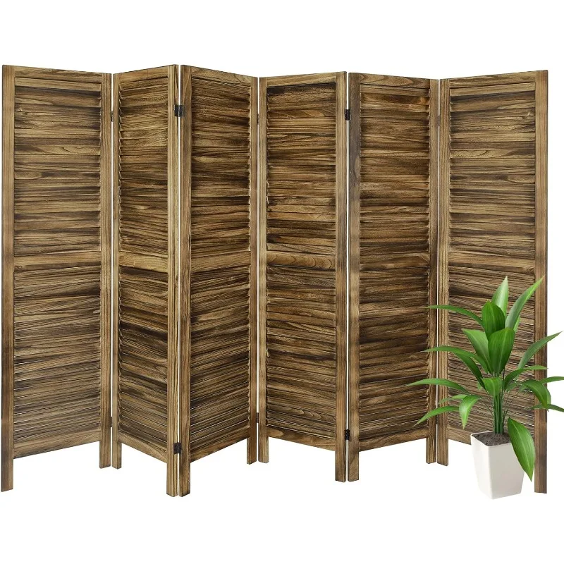 

6 Panel with Louvered Design, 5.6ft Tall Wood Partition Room Dividers and Folding Privacy Screens, Freestanding Room