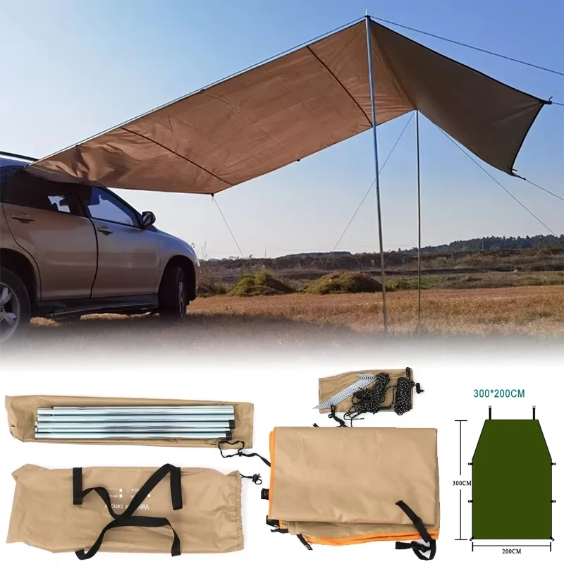 300x200cm Car Side Shelter Shade Camping Car Roof Top Tent Awning Waterproof UV Camping Tent Automobile Rooftop Rain Canopy