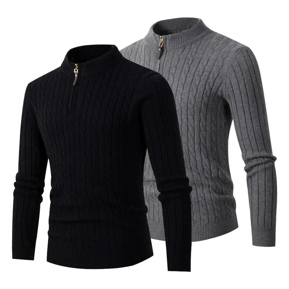 

Men Knitted Sweater Long Sleeve Men Top Men's Winter Fall Thick Knitted Zipper Sweater with Half-high Collar Solid for Casual