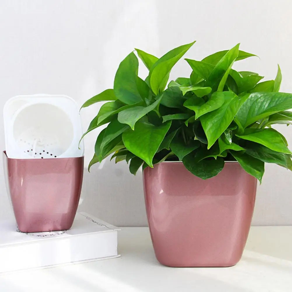 Vaso per fiori con irrigazione automatica, fioriera quadrata con foro ventilato, fioriera per acqua autoadesiva, vaso da fiori da giardinaggio