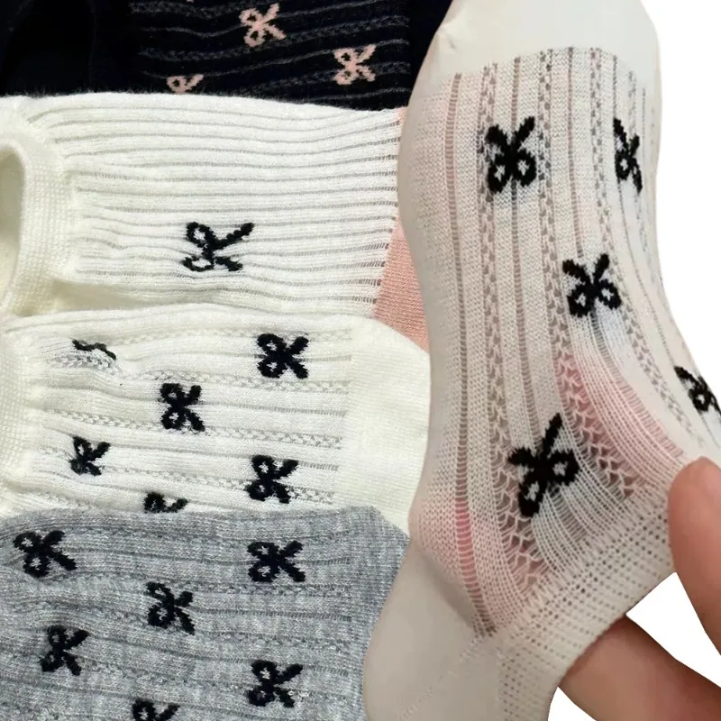 Sweet Bow Tie Socks Summer Women Girls Simple Elegant Exquisite Cotton Socks Soft Breathable Comfortable Socks Fashion Accessory