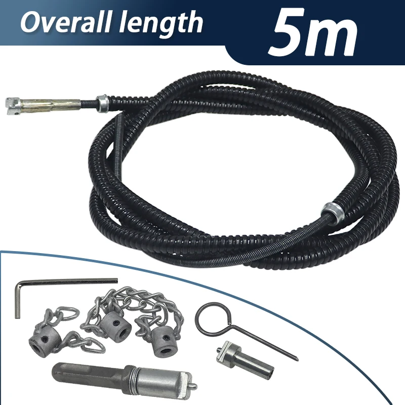 5m Heavy Duty Drain Snake Pipe Cleaner Solid Chain Spring for Bathroom Kitchen Sink Oil Clogs Home Industrial Plumbing Tool