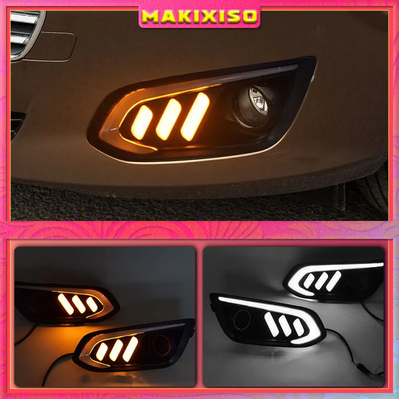 

1 Pair LED DRL Daytime Running Light for Ford Escort 2015~2018 whit Yellow Turn Signal Light Blue Night Running Light