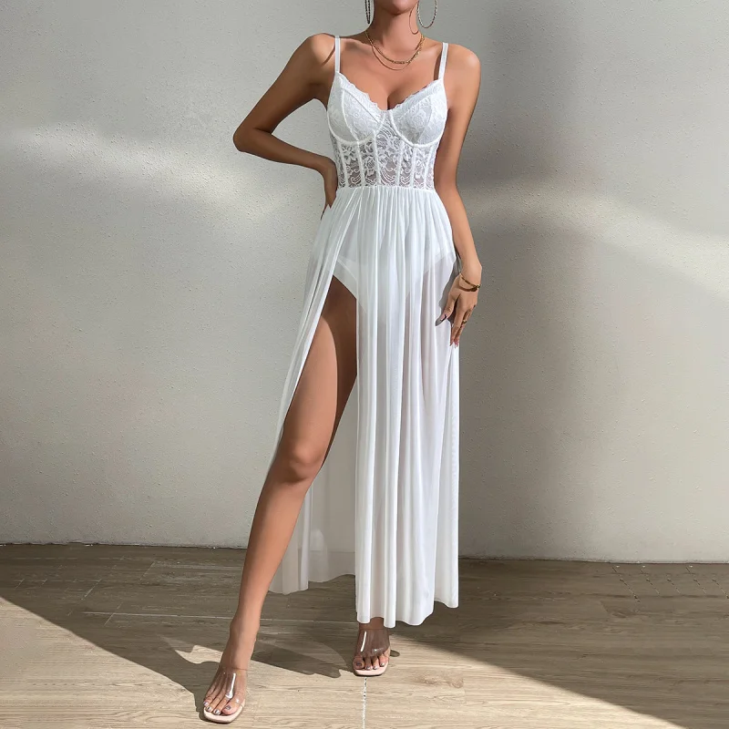 

Weimina Hot-Selling Dress Fishbone See-through High Slit Pleated Party Sling Dress60553