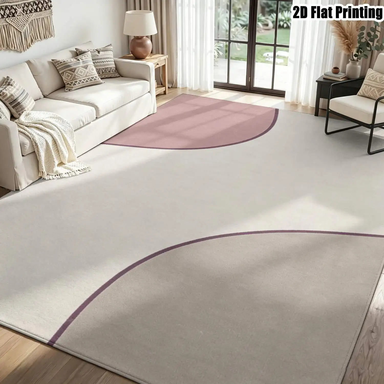 1Pc 2D Printed Pink&Gray Geometric Line Nordic Carpet, Instagram-Inspired Modern Minimalist Floor Mat, Home Decor, Multi-Size, Machine Washable, for Entrance/Dining/Foyer/Living/Bedroom