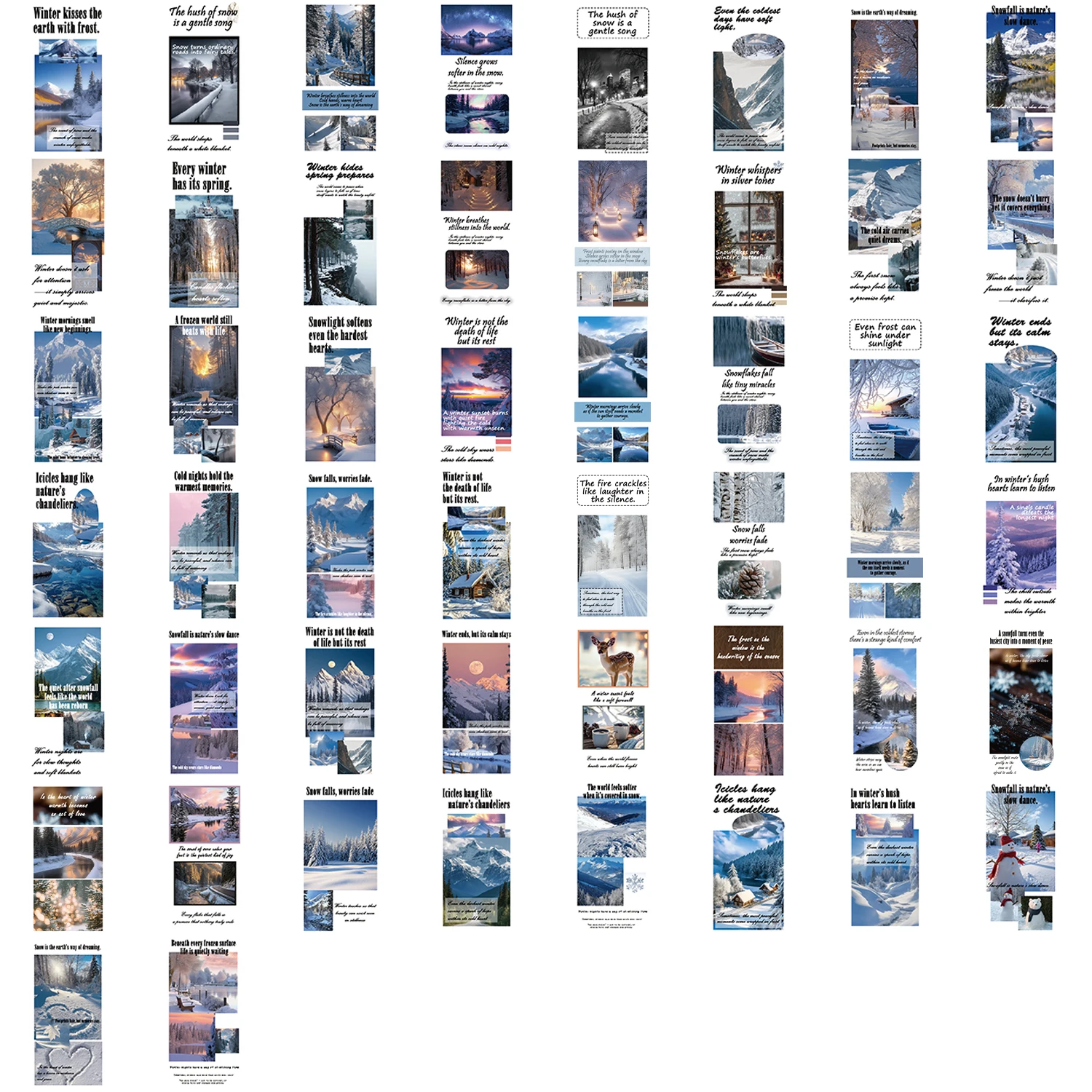 50개 겨울 테마 씰링 스티커, 힐링 두들 장식 스티커, 노트북, 휴대폰, 여행 가방에 적합