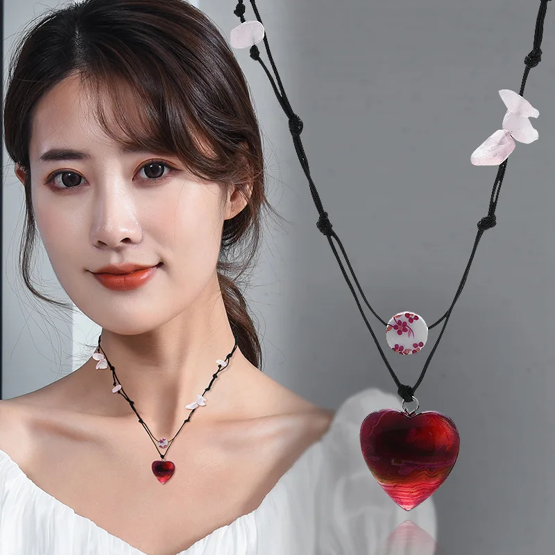 여성을 위한 새로운 소녀 연인 구슬 목걸이, 여름 하트 쇄골 체인