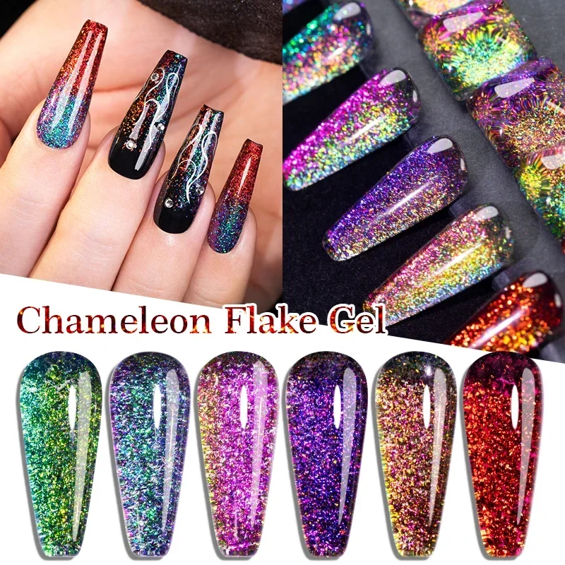 Chameleon Flake Gel Nail Polish Sparkling Aurora Sequins Nail Gel 5ML Soak Off UV Glitter Gel Varnish Hybrid Nail Art Decoration