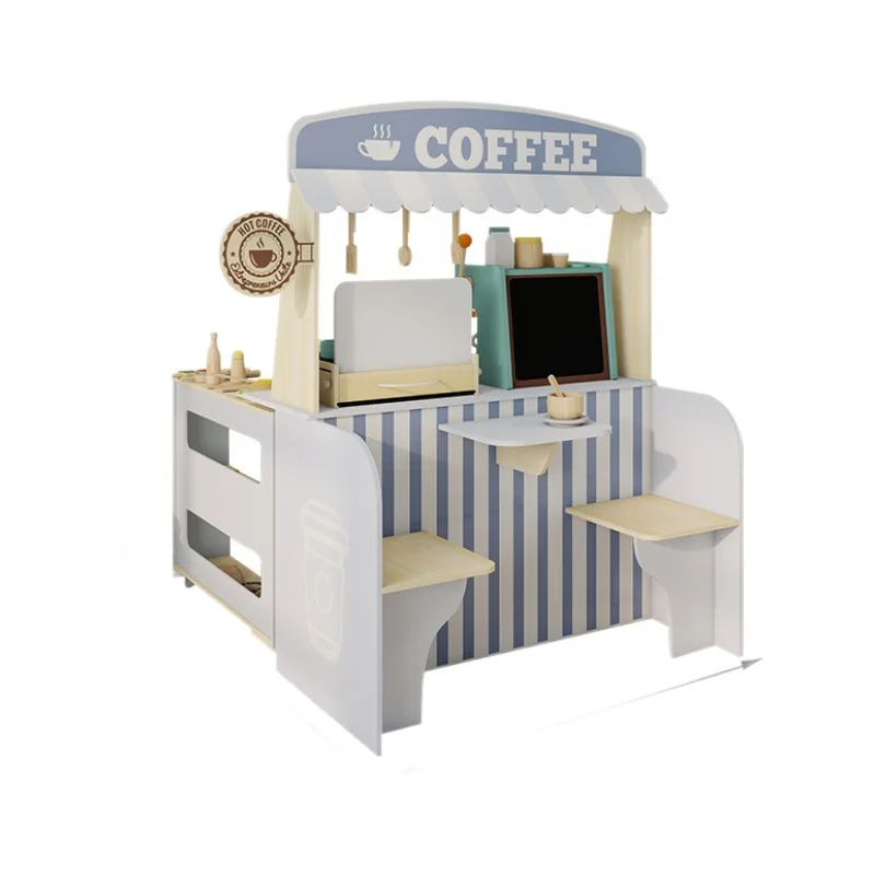 Playhouse Children's Wooden Kitchen Set & Coffee Shop Simulation Exercise Baby's Social Skills for Kid's Play House