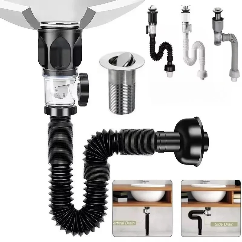 

1PC ABS Kitchen Sink Drain Pipe, Adjustable P-Trap, Odor & Clog Proof, Slip Joint Design for Bathroom Laundry, Easy Installation