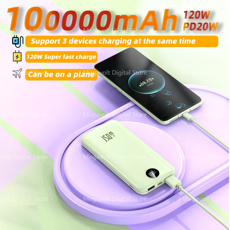 

50000mAh Large Capacity Portable Power Bank 120W Super Fast Charging Mobile Power Long Endurance Digital Display For Android IOS