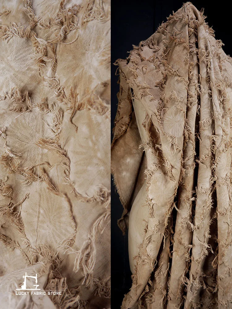 

Earthy yellow ink dyeing antique handmade tie-dye fried color cut flower fabric DIY distressed retro designer clothing fabric
