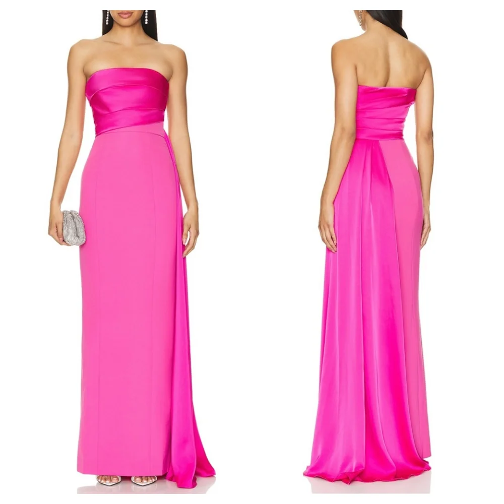 

Customized Modern Pink Jersey Evening Dress Fashion Strapless Sleeveless Party Dress Temperament Floor Length Celebrity Gowns