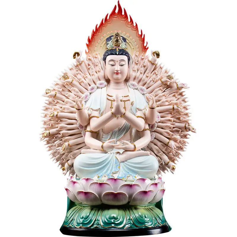 Thousand-Handed Guanyin Bodhisattva Buddha Statue Dedicated to Buddhist Hall Temple Sitting Lotus Guanyin Handicrafts