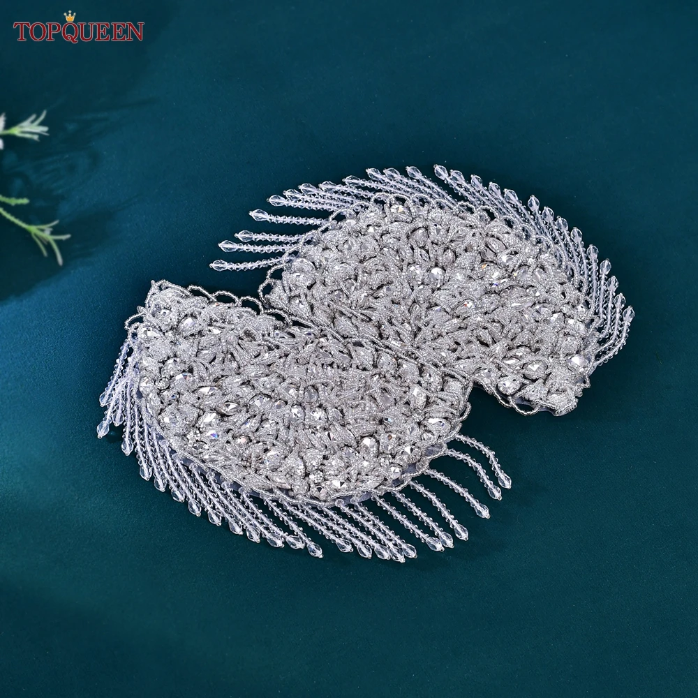 TOPQUEEN Elegant Handmadeไหล่พู่Rhinestoneไหล่Patchเสื้อผ้าอุปกรณ์เสริมPatch Iron-Onหรือเย็บบนSP62