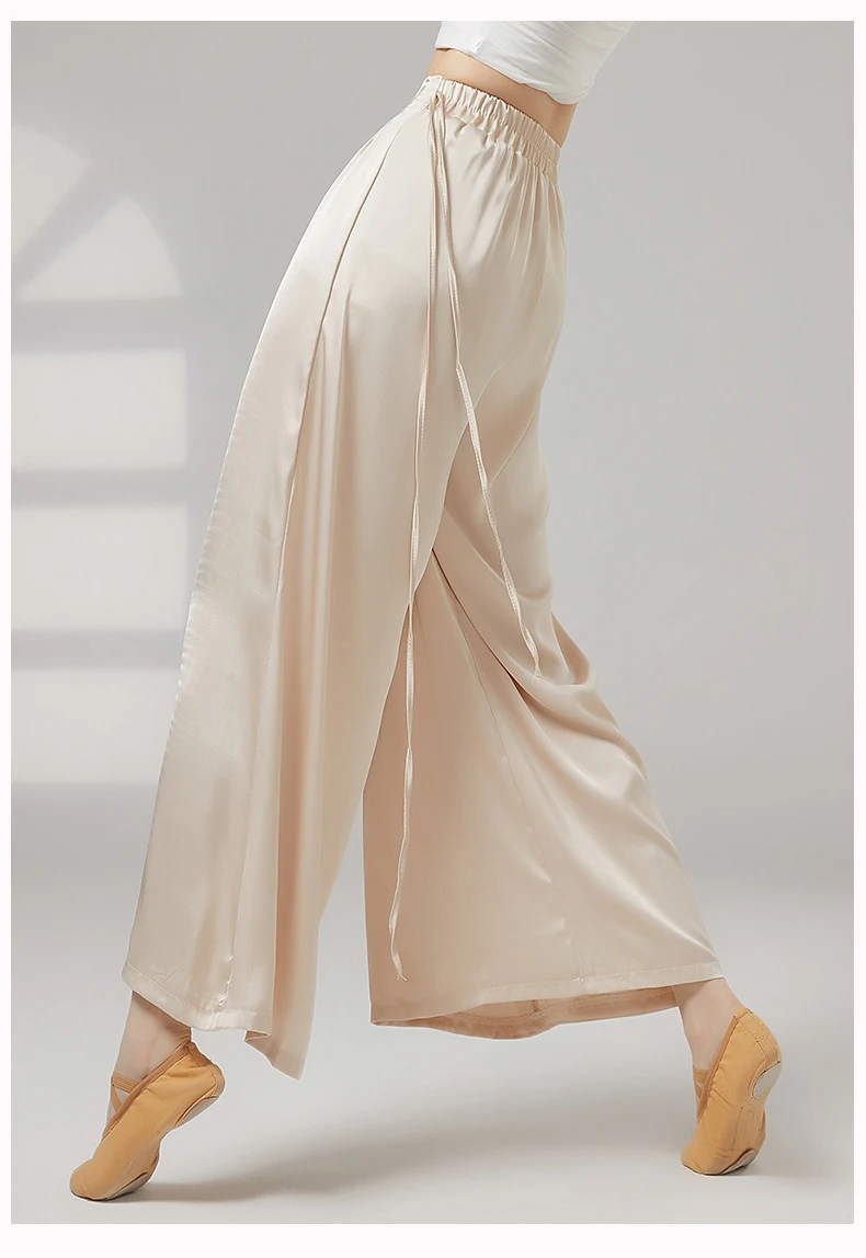 Klassische Tanzhose für Damen, weites Bein, lange Satinhose, Seitenbänder, modernes Tanz-Performance-Kostüm, Ballett-Trainingskleidung – Detail 10