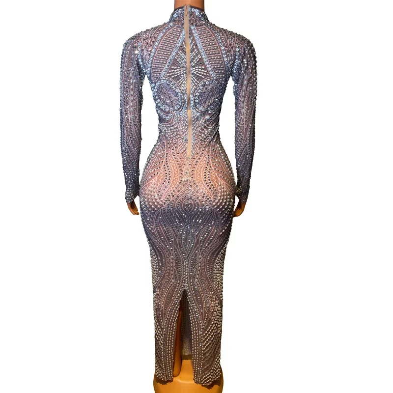 Vestido completo de pérolas com strass, vestido feminino para festa de casamento, comemoração de noite, roupa de baile, performance de palco, fantasia de festival xs7140
