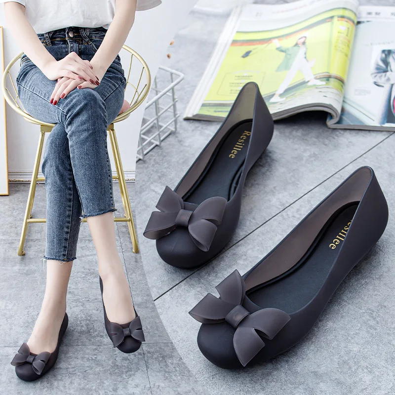 Miaoguan 2023 Women Flats Spring Summer Flat Shoes Loafers Low Heel Ballet Casual Rubber Sandals Ladies Rubber Rain Shoes Woman