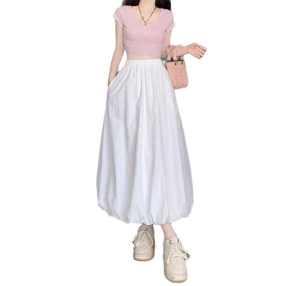 Black Bud Skirt Skirt Women's Japanese French Temperament Loose Long A-shaped Cloud Puffy Umbrella Skirt Cw53627