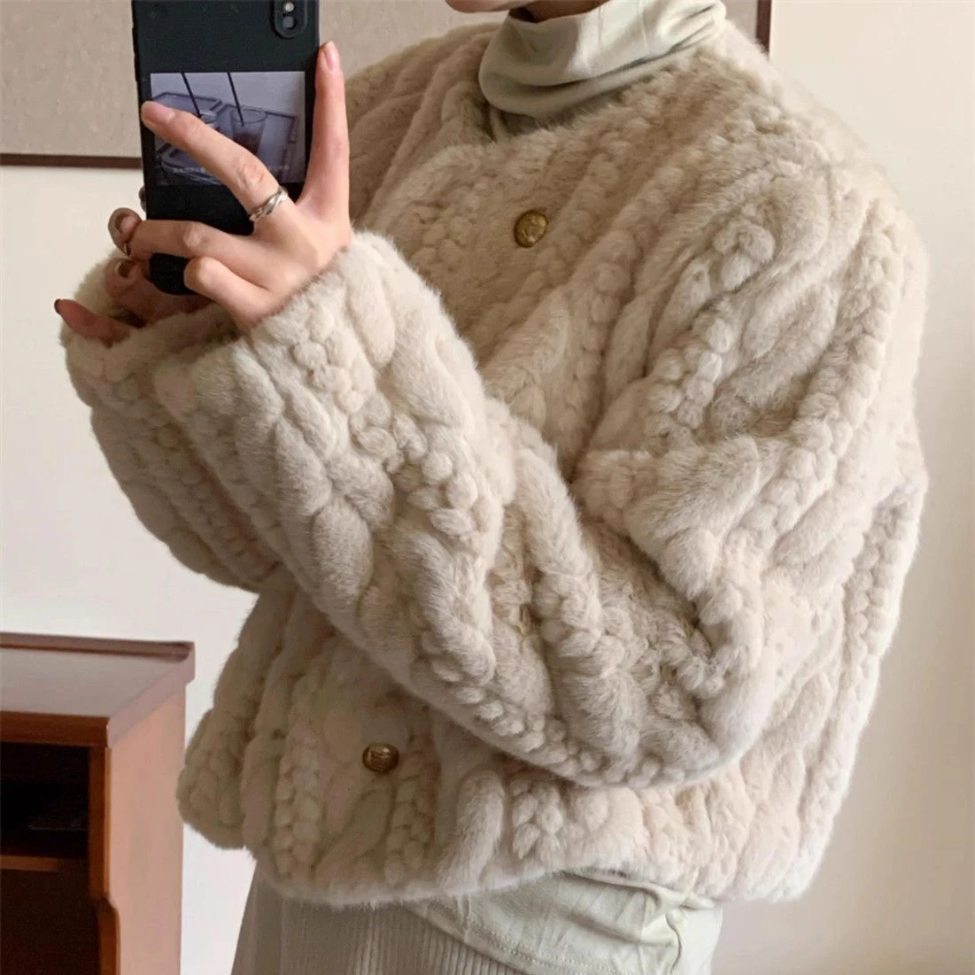 خريف شتاء 2026 جديد المنك المخملية الفراء الفراء سترة المرأة معطف الجولة الرقبة مزدوجة الصدر قصيرة فضفاضة الدافئة الفراء سترة القمم