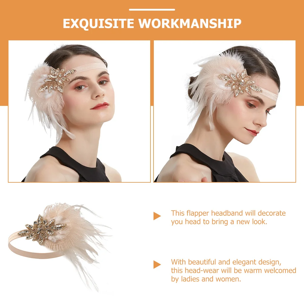 

Flapper Headband with Faux Plume Elegant Wedding Party Banquet 1920s Headpiece for Women Vintage Roaring 20s Accessories