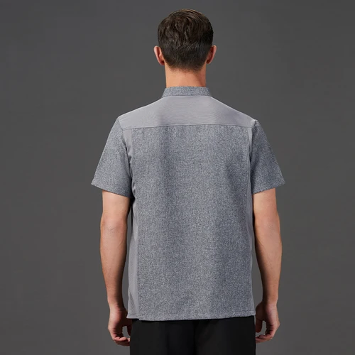 Imagen 2 del producto Ropa de Chef de algodón y lino gris, chaqueta de cocina, uniforme de Catering, camisa de cocinero de Sushi de Hotel, ropa de trabajo de restaurante, Tops de personal de panadería