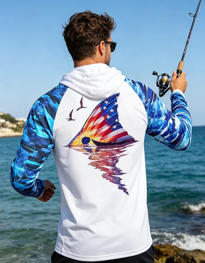 

Men's Long Sleeve Performance Fishing Hoodie UV Protection UPF 50 Breathable Angling T-Shirt Comfortable Fishing Clothing Top