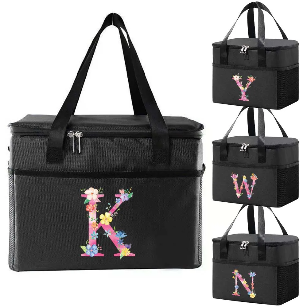 Insulated Lunch Bag Multifunctional Lunch Box Microwave Safe Dinner Box Pink Printing Series Large Capacity Tote Cooler Box Bags