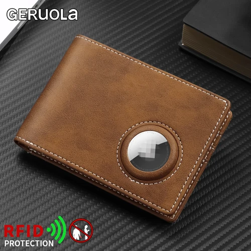 GERUOLA Cartera delgada de fibra de carbono con bloqueo RFID para hombre con soporte Apple AirTag - Tarjetero minimalista plegable, bolsillo frontal y Sc