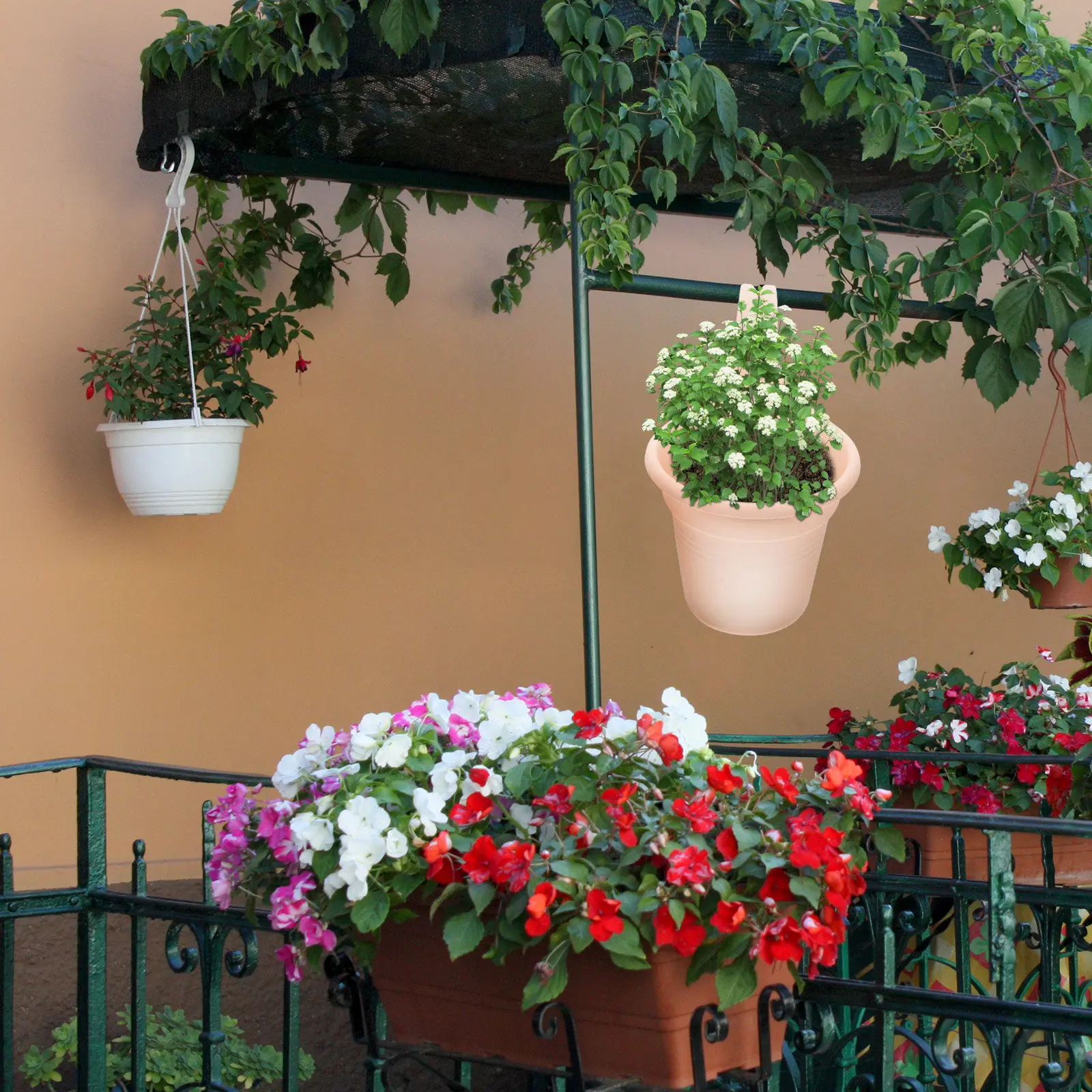 Wall-Mounted Flower Bucket Hanging Flowerpot for Balcony Fence Railing Windows Easy Install Natural Interior Decor Planter