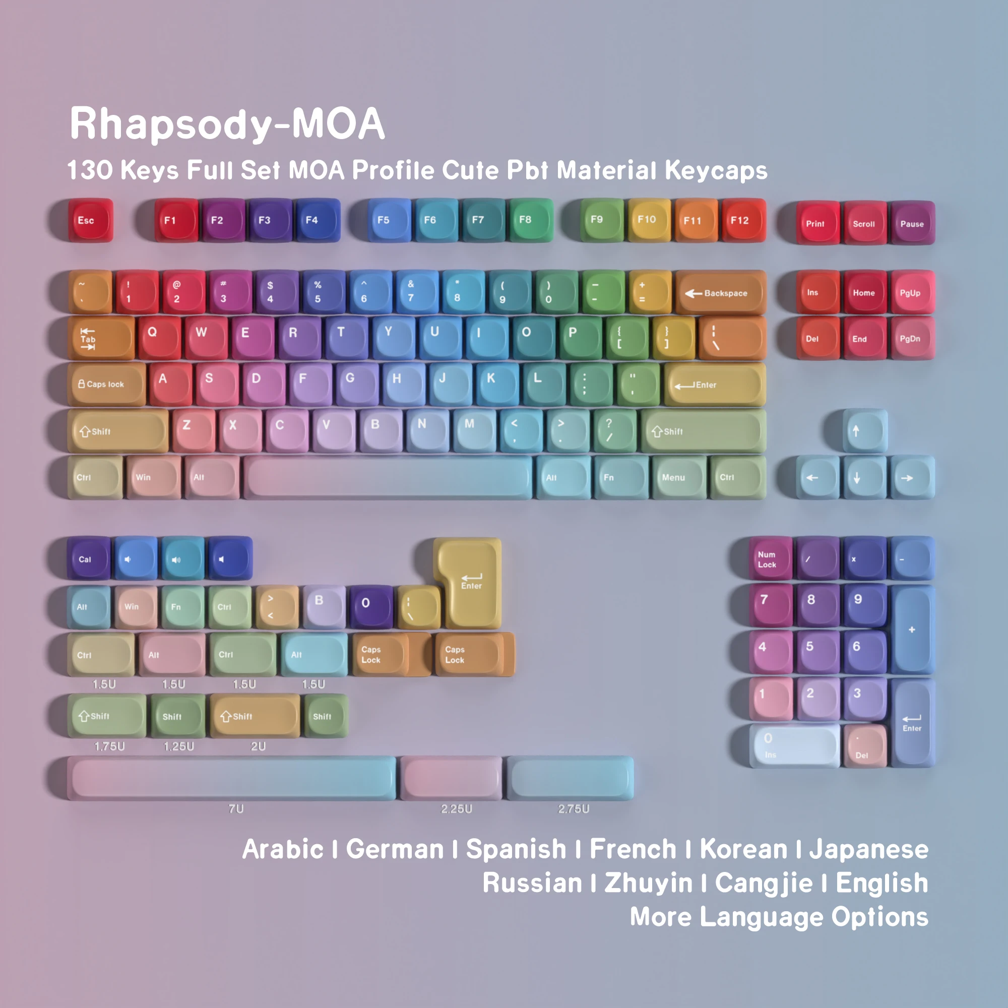 Keycaps 7u Alice Split Space Keys Dye-Sub ISO Layout Korean German Spanish Arabic French Brazil Keycaps