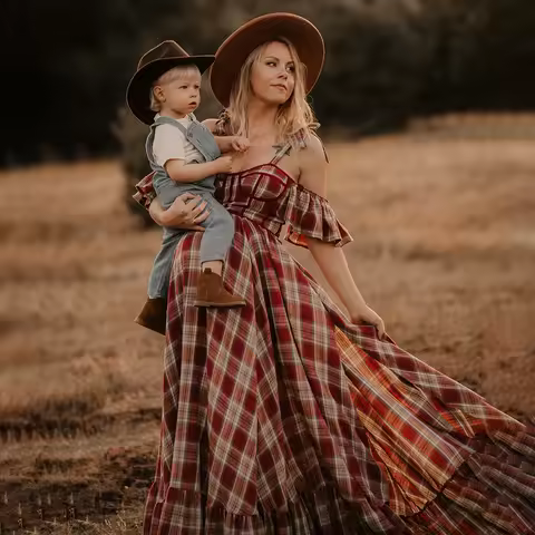 Red Plaid Christmas Maternity Dress For Photo Shoot Adjustable Straps Pregnancy Evening Dress Wedding Party,Baby Shower Clothing