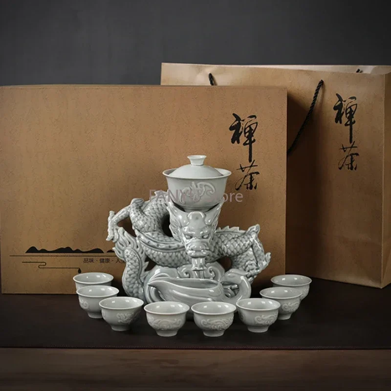 Persons Gaiwan Ceremony Teaware Set Accessories Semi Automatic Teaware Set Chinese Style Juego De Te Kitchen Supplies AB50TS