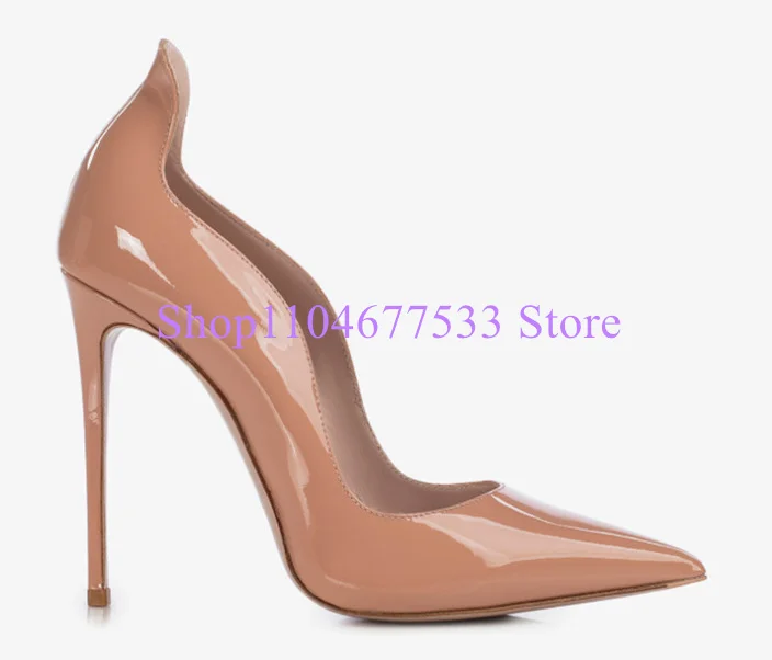 

Nude Color Thin Heel Lady Pumps Shoes Woman Fashion Pointed Toe Patent Leather Dress High Heels Shoes Female Slingle Shoes