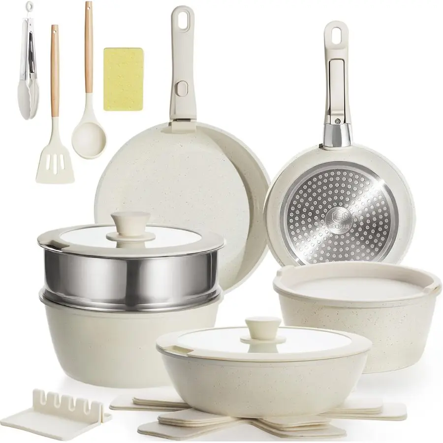 

Набор керамической посуды, набор кастрюль и сковородок с антипригарным покрытием, со съемными ручками, штабелируемый, антипригарный набор для приготовления пищи