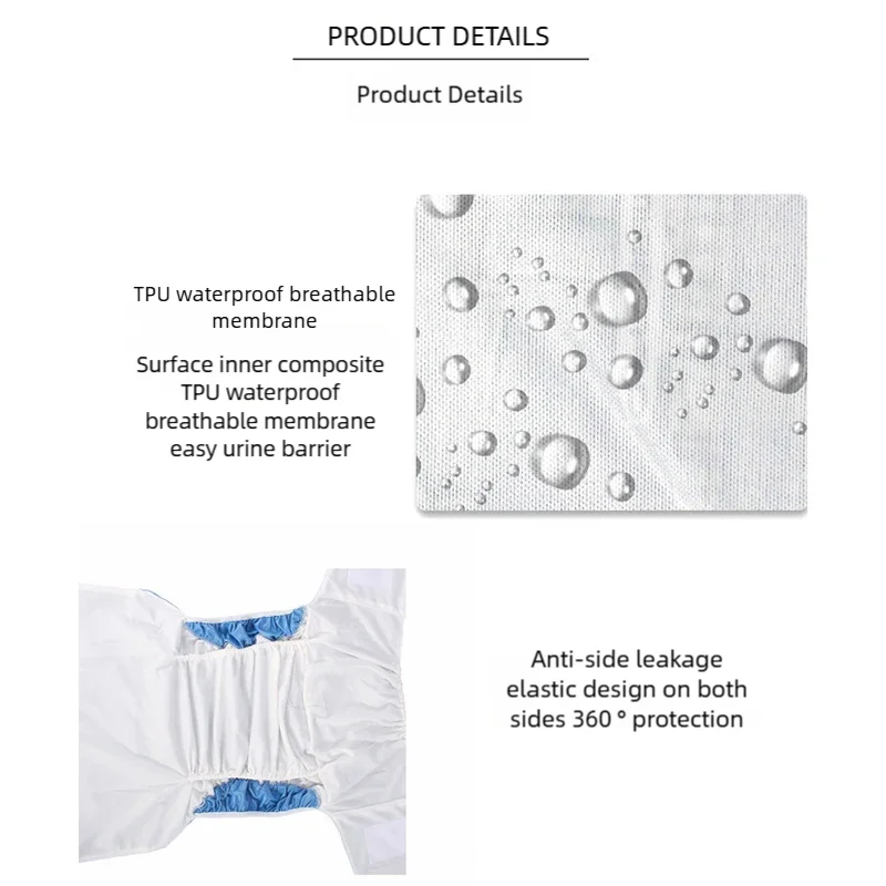 Pieluchy wielorazowe dla dorosłych z możliwością prania - z jedwabiu lodowego i miękkiej podszewki z zamszu, chłonne wkładki z zapięciem na rzepy, zapinane na rzepy i haczyki.