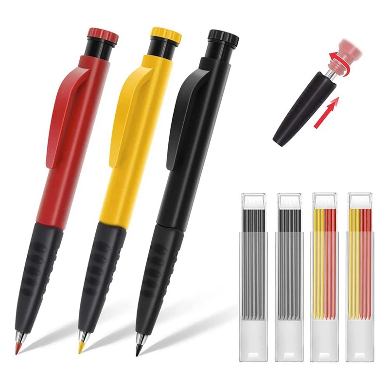 

Solid Carpenter Pencils 3PCS Set , Carpenter Pencils,Long Nosed Deep Hole Pencil Marker With Built In Sharpener