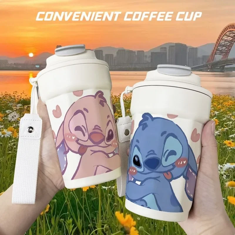 كوب ليلو آند ستيتش كارتوني إبداعي لطيف معزول بسعة كبيرة من الفولاذ المقاوم للصدأ كوب ماء محمول مضاد للسقوط هدية للأطفال