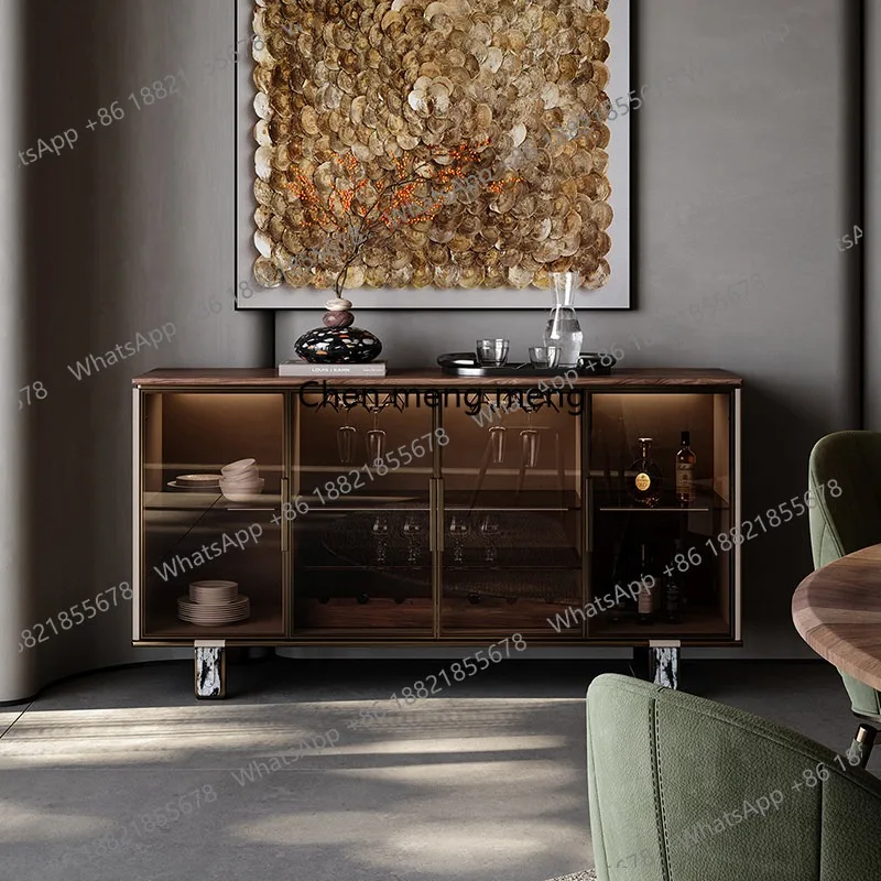 

Glass side cabinet, living room wall decorative locker light luxury solid wood