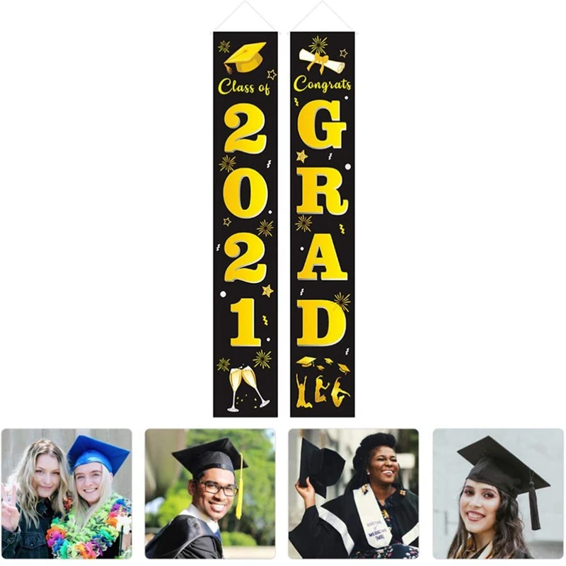 1 Pair Graduation Porch Sign Class Of 2021 Door Banner Congrats Graduation Signs For Graduation Party Decorations