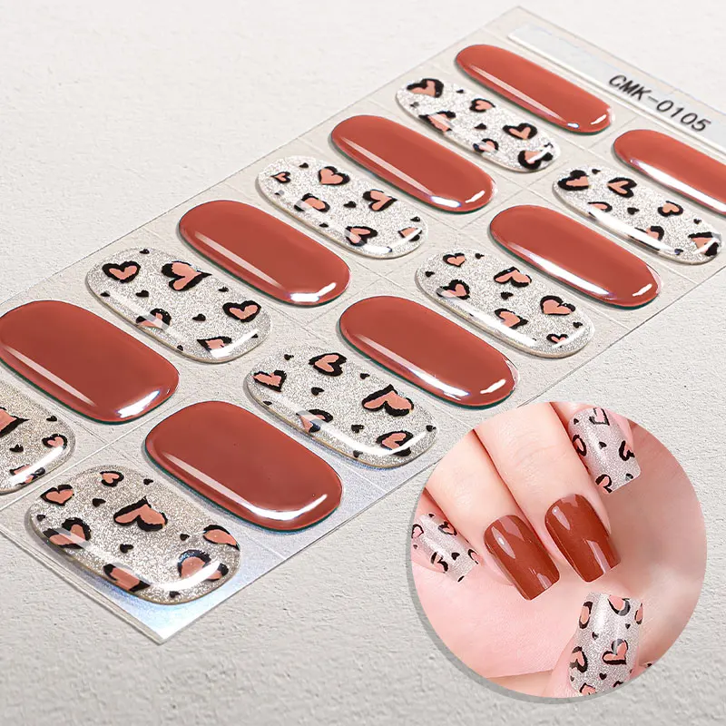 

16Tips Glitter Heart Star Gel Nail Strips Long Lasting Full Cover Shiny Baking-Free Gel Nail Stickers DIY Manicure Decoration