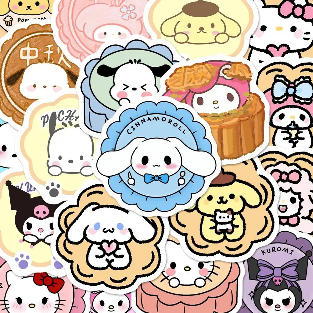 53Pcs Sanrio Hellokitty Kuromi Waterproof Sticker Mid-Autumn Mooncake Pattern Phone Case Desktop Skateboard Decorate Child Toy