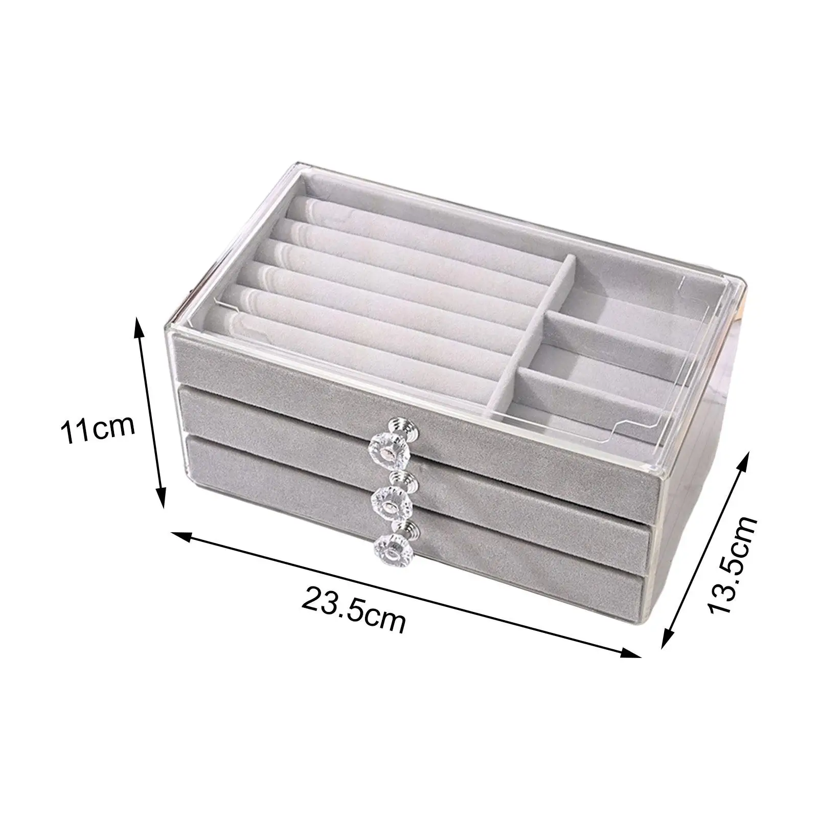 Clear Acrylic Jewelry Organizer with 3 Drawers velvet Jewelry Holder Case for Vanity Table Functional Detachable Sturdy Elegant