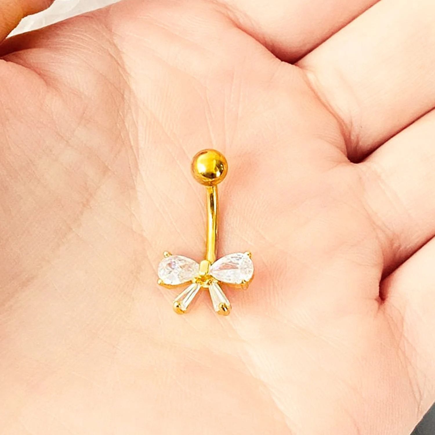 1Pc Simple CZ Bow Navel Ring Women\'s Personal Navel Puncture Jewelry Belly Button Rings Nail Belly Piercing Jewelry Gold Color