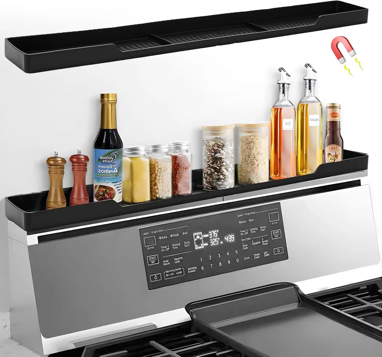 

Магнитная полка для плиты 30 дюймов, органайзер для кухни, противоскользящая, термостойкая, из пищевого силикона, для плоских плит